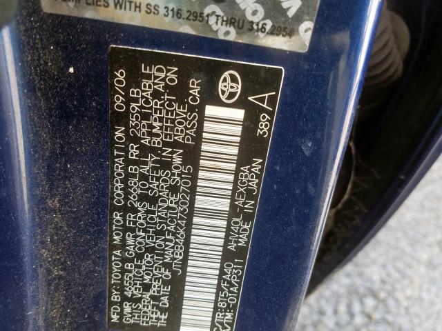 JTNBB46K473027015 - 2007 TOYOTA CAMRY HYBRID  photo 10