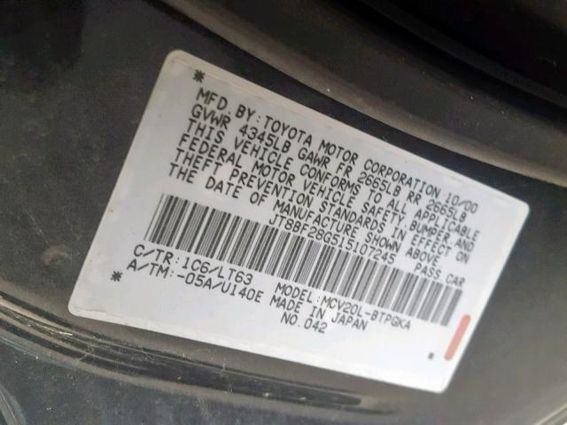 JT8BF28G515107245 - 2001 LEXUS ES 300 GRAY photo 10