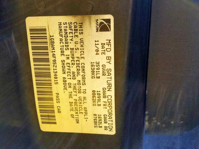 1G8AM14F95Z134015 - 2005 SATURN ION LEVEL BLUE photo 10