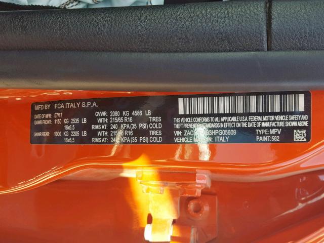 ZACCJBAB3HPG05609 - 2017 JEEP RENEGADE S ნარინჯისფერი ფოტო 10