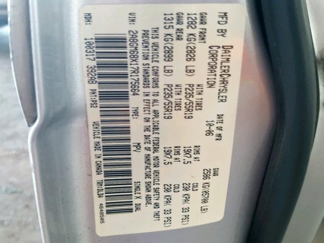2A8GM68X17R175664 - 2007 CHRYSLER PACIFICA T SILVER photo 10