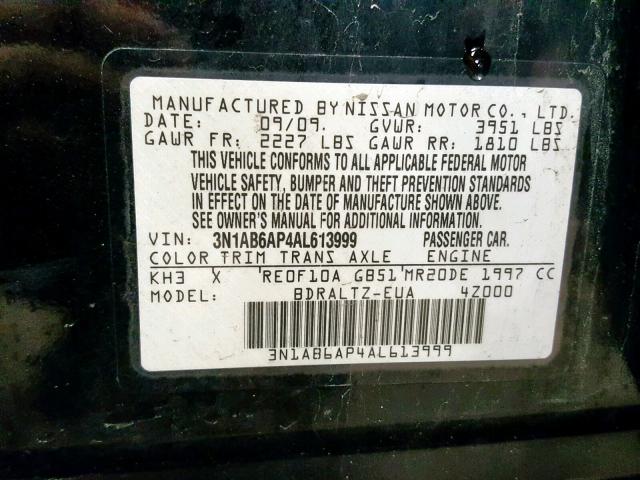 3N1AB6AP4AL613999 - 2010 NISSAN SENTRA 2.0 BLACK photo 10