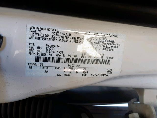 1FADP3J20EL218398 - 2014 FORD FOCUS TITA WHITE photo 10