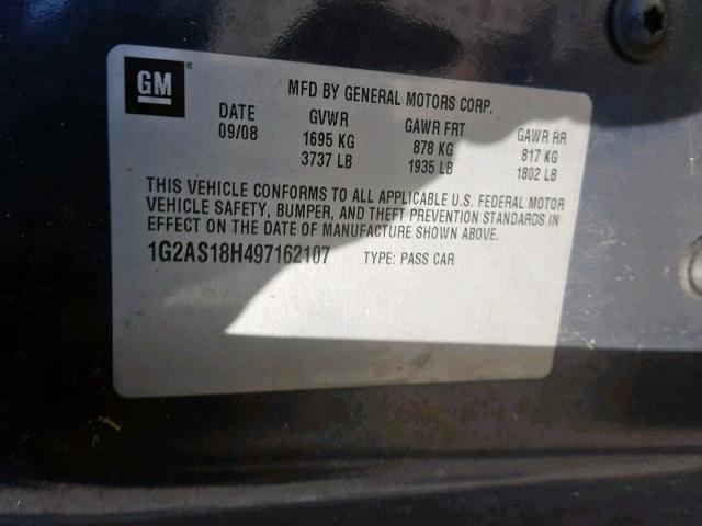 1G2AS18H497162107 - 2009 PONTIAC G5 GRAY photo 10