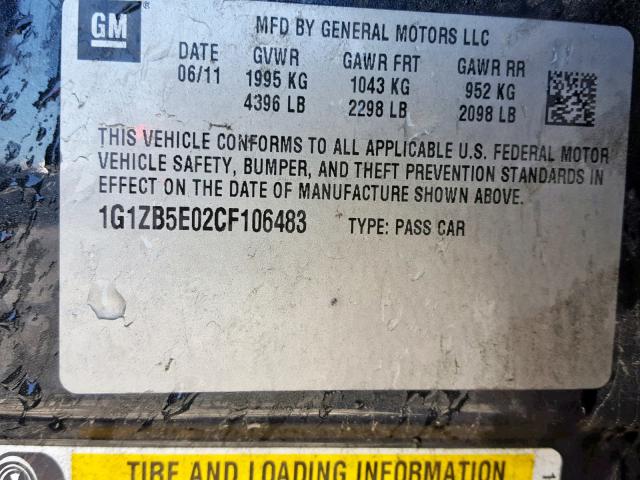 1G1ZB5E02CF106483 - 2012 CHEVROLET MALIBU LS BLACK photo 10