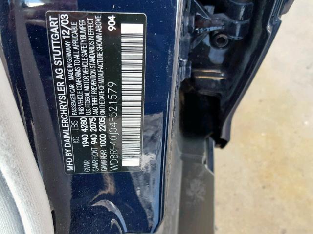 WDBRF40J04F521579 - 2004 MERCEDES-BENZ C 230K SPO BLUE photo 10