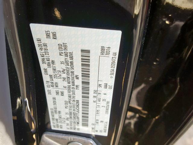 1FMCU0F77JUC08288 - 2018 FORD ESCAPE S BLACK photo 10