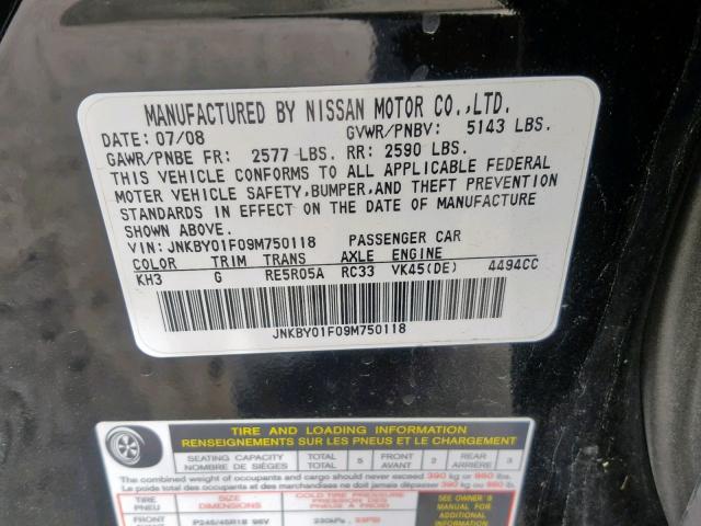 JNKBY01F09M750118 - 2009 INFINITI M45 BLACK photo 10