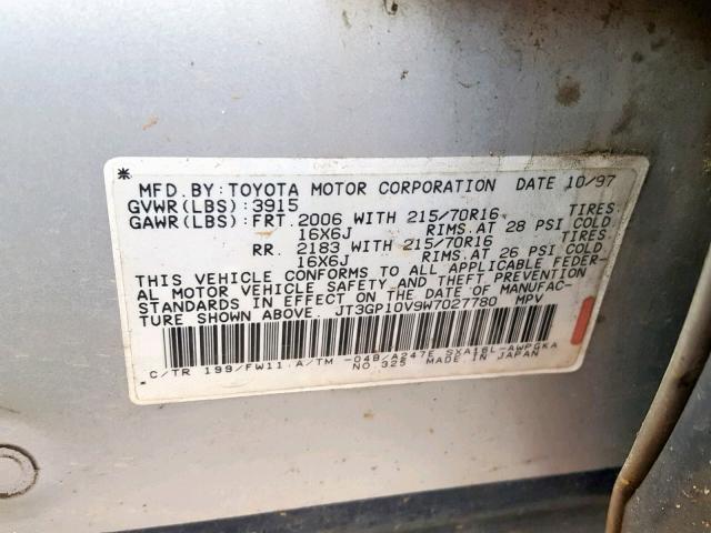 JT3GP10V9W7027780 - 1998 TOYOTA RAV4 SILVER photo 10