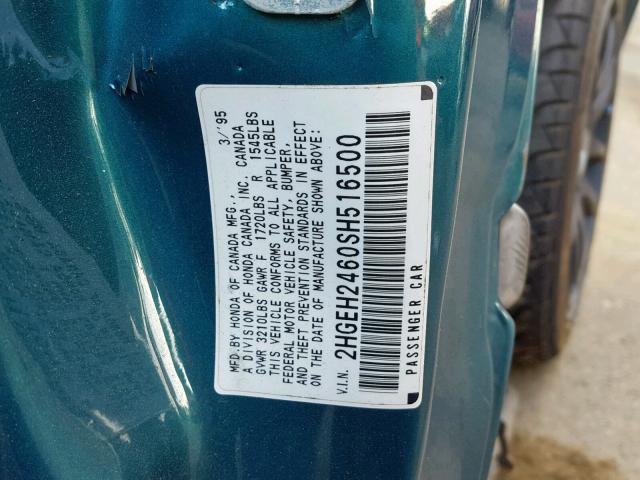 2HGEH2460SH516500 - 1995 HONDA CIVIC DX GREEN photo 10