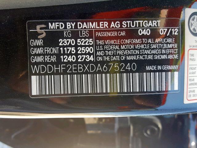 WDDHF2EBXDA675240 - 2013 MERCEDES-BENZ E 350 BLUE BLACK photo 10