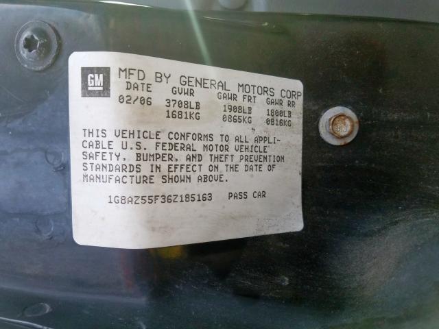 1G8AZ55F36Z185163 - 2006 SATURN ION LEVEL 2  photo 10