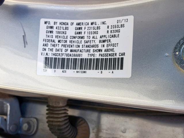 1HGCR2F79DA088891 - 2013 HONDA ACCORD EX SILVER photo 10