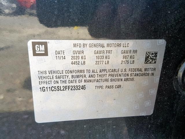 1G11C5SL2FF233246 - 2015 CHEVROLET MALIBU 1LT გრაფიტი ფოტო 10