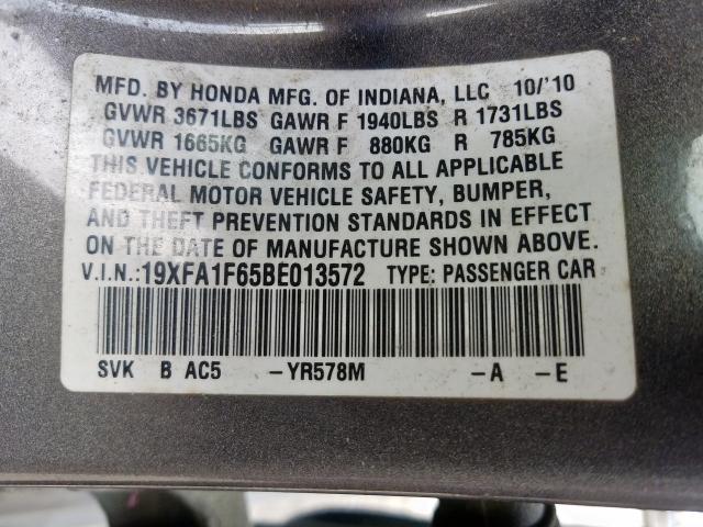 19XFA1F65BE013572 - 2011 HONDA CIVIC LX-S  foto 10