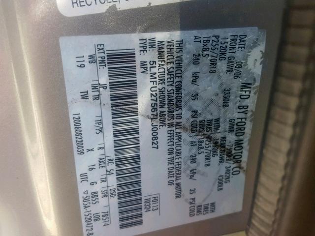 5LMFU27567LJ00827 - 2007 LINCOLN NAVIGATOR ნაცრისფერი ფოტო 10