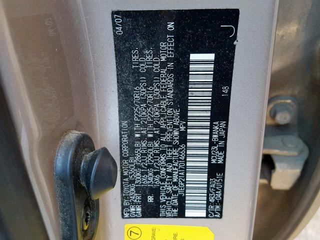 JTEGP21A170146636 - 2007 TOYOTA HIGHLANDER SILVER photo 10