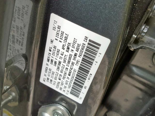 1HGCP3F80CA033197 - 2012 HONDA ACCORD EXL GRAY photo 10