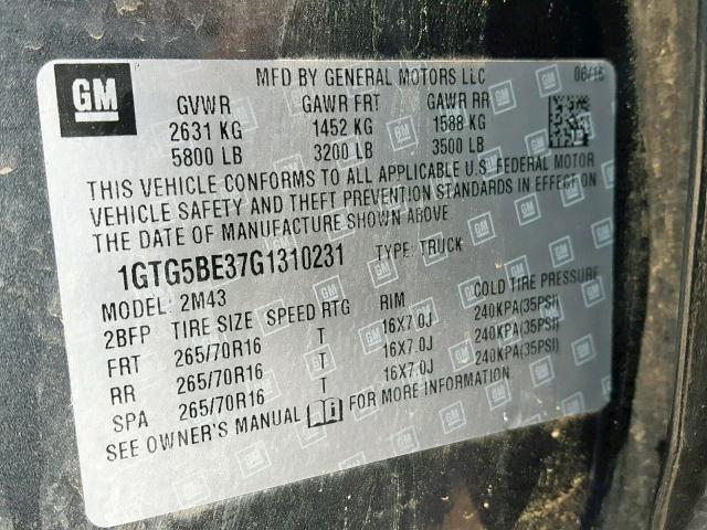 1GTG5BE37G1310231 - 2016 GMC CANYON CHARCOAL photo 10