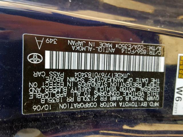 JTKDE177670183404 - 2007 TOYOTA SCION TC BLUE photo 10