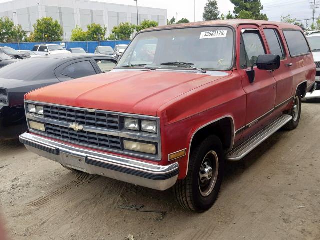 1GNGR26N7KF154070 - 1989 CHEVROLET SUBURBAN R RED photo 2