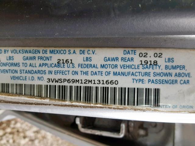 3VWSP69M12M131660 - 2002 VOLKSWAGEN JETTA GLS SILVER photo 10