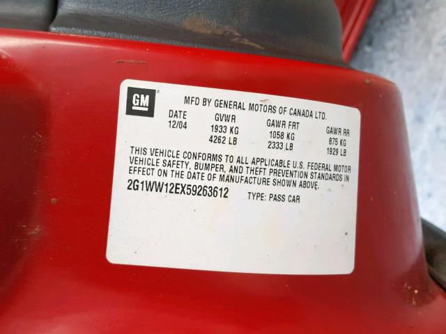 2G1WW12EX59263612 - 2005 CHEVROLET MONTE CARL 红色 照片 10