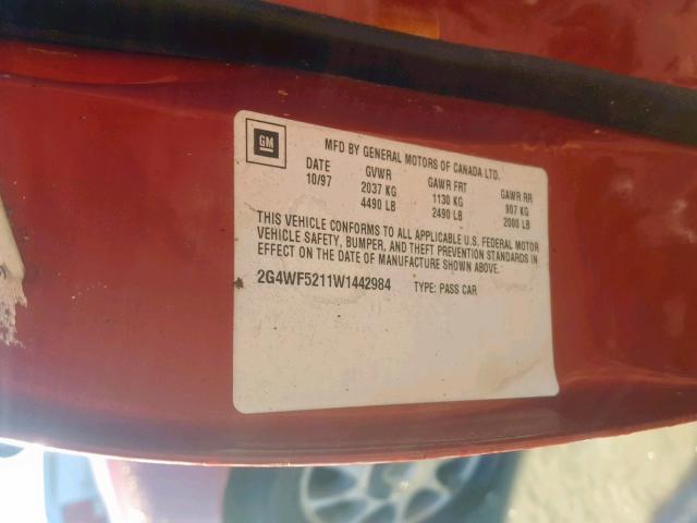 2G4WF5211W1442984 - 1998 BUICK REGAL GS RED photo 10