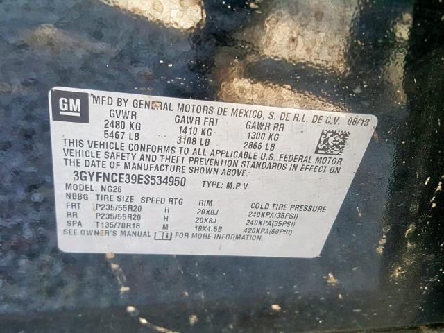 3GYFNCE39ES534950 - 2014 CADILLAC SRX PERFOR BLACK photo 10