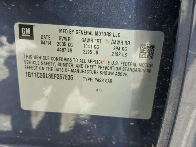 1G11C5SL8EF267836 - 2014 CHEVROLET MALIBU 1LT BLUE photo 10