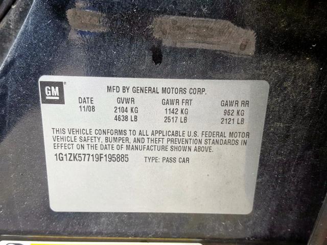 1G1ZK57719F195885 - 2009 CHEVROLET MALIBU LTZ  ფოტო 10