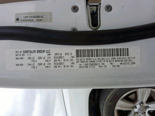 1J4NF1FB4BD280112 - 2011 JEEP COMPASS SP 白色 照片 10