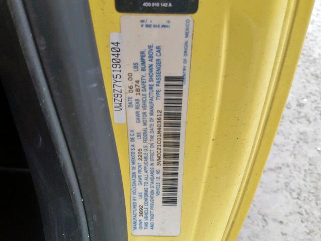 3VWCC21C01M403612 - 2001 VOLKSWAGEN NEW BEETLE Sarı foto 10