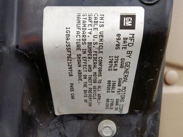 1G8AJ55F76Z129718 - 2006 SATURN ION LEVEL GOLD photo 10