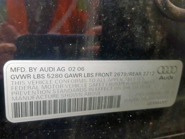 WAUDH74F36N150243 - 2006 AUDI A6 3.2 QUA BLACK photo 10