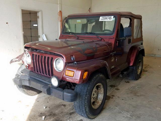 1J4FA59S81P332621 - 2001 JEEP WRANGLER / BURGUNDY photo 2