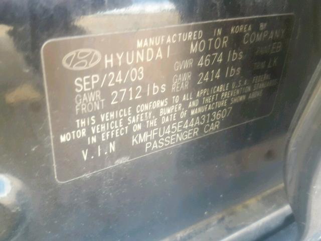 KMHFU45E44A313607 - 2004 HYUNDAI XG 350 BLACK photo 10