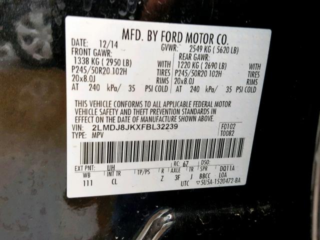 2LMDJ8JKXFBL32239 - 2015 LINCOLN MKX BLACK photo 10