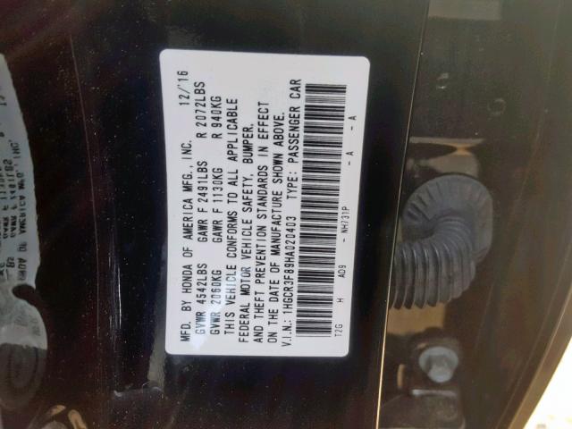 1HGCR3F89HA020403 - 2017 HONDA ACCORD EXL BLACK photo 10