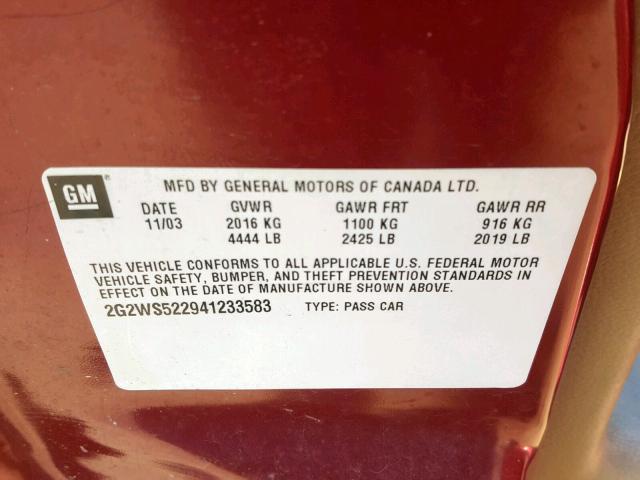 2G2WS522941233583 - 2004 PONTIAC GRAND PRIX 红色 照片 10