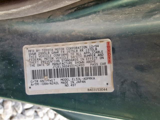 JT2EL56D4S0042493 - 1995 TOYOTA TERCEL DX GREEN photo 10