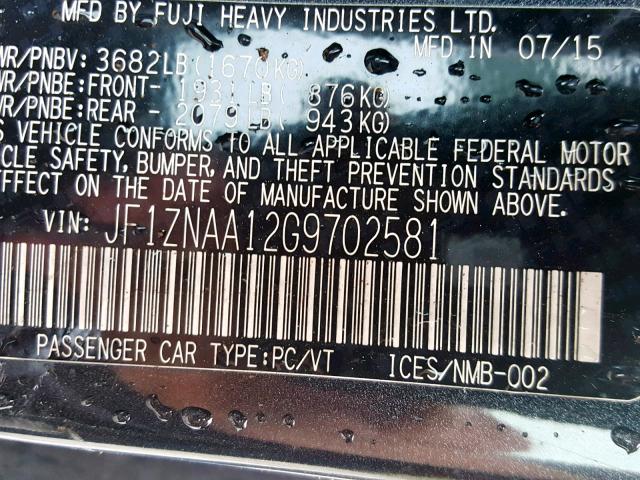 JF1ZNAA12G9702581 - 2016 TOYOTA SCION FR-S BLUE photo 10