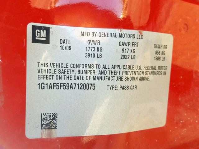 1G1AF5F59A7120075 - 2010 CHEVROLET COBALT 2LT RED photo 10