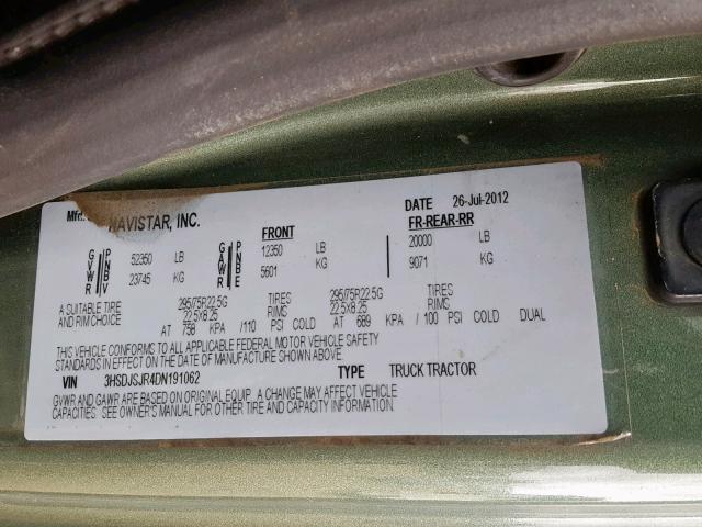 3HSDJSJR4DN191062 - 2013 INTERNATIONAL PROSTAR أخضر صورة 10