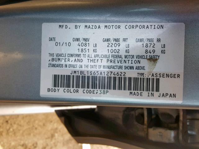 JM1BL1S65A1274622 - 2010 MAZDA 3 S GRAY photo 10