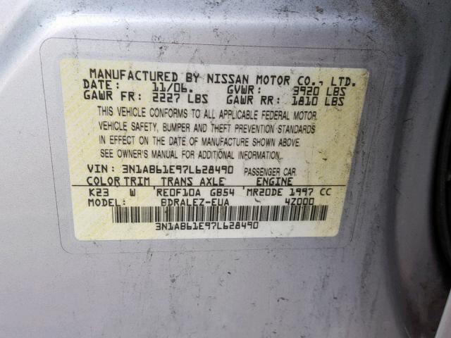 3N1AB61E97L628490 - 2007 NISSAN SENTRA 2.0 SILVER photo 10