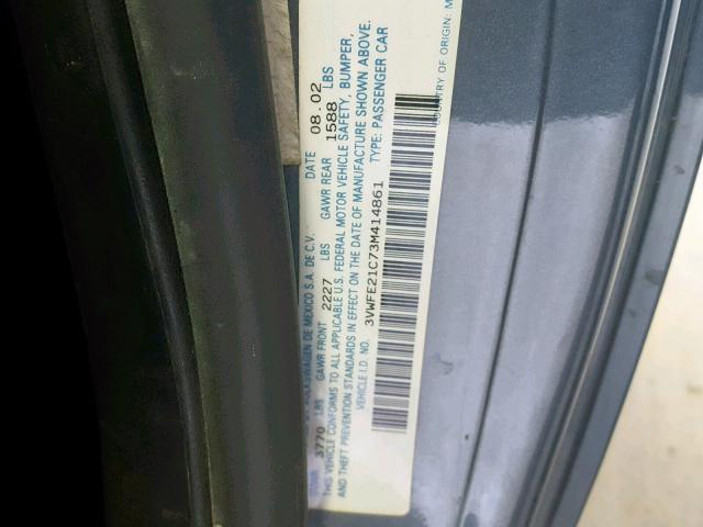 3VWFE21C73M414861 - 2003 VOLKSWAGEN NEW BEETLE ნაცრისფერი ფოტო 10