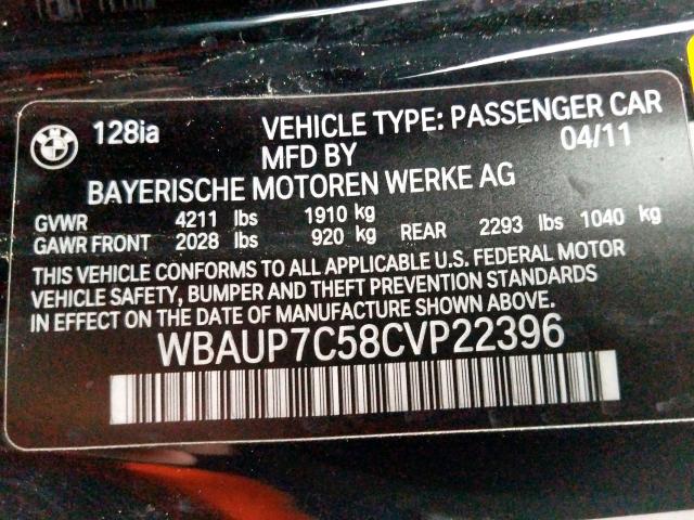 WBAUP7C58CVP22396 - 2012 BMW 128 I  photo 10