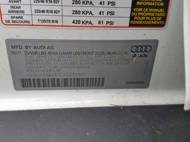 WAUKEAFM7CA051520 - 2012 AUDI A3 PREMIUM WHITE photo 10