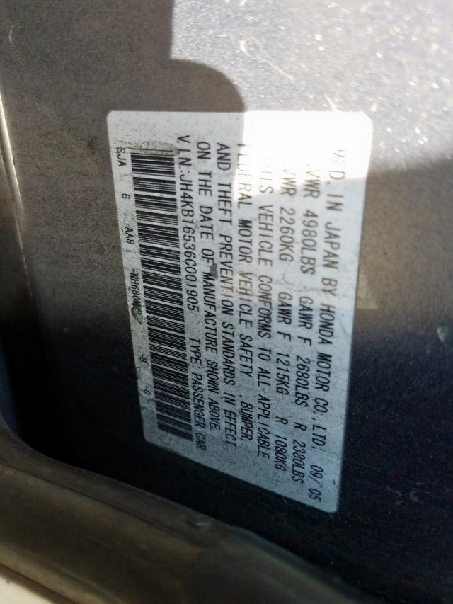 JH4KB16536C001905 - 2006 ACURA RL  photo 10